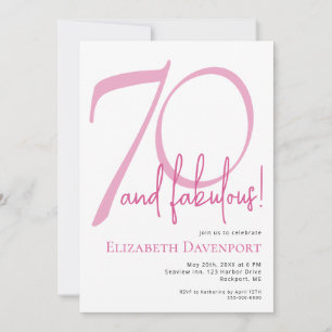 Minimal 70 und Fabelhaft Pink Geburtstag Einladung