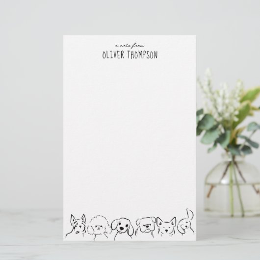 Minimal A Note From Cute Dog Animal Sketch Briefpapier (Stehend Vorderseite)