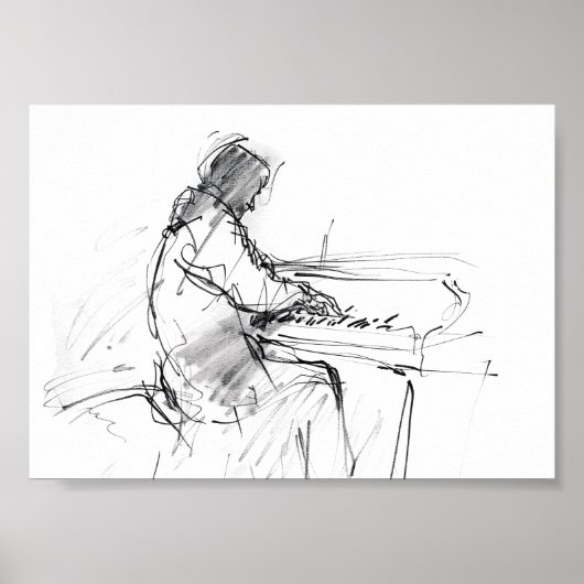 Minimal Abstract Pianist Playing Piano – Elegant  Poster (Vorne)