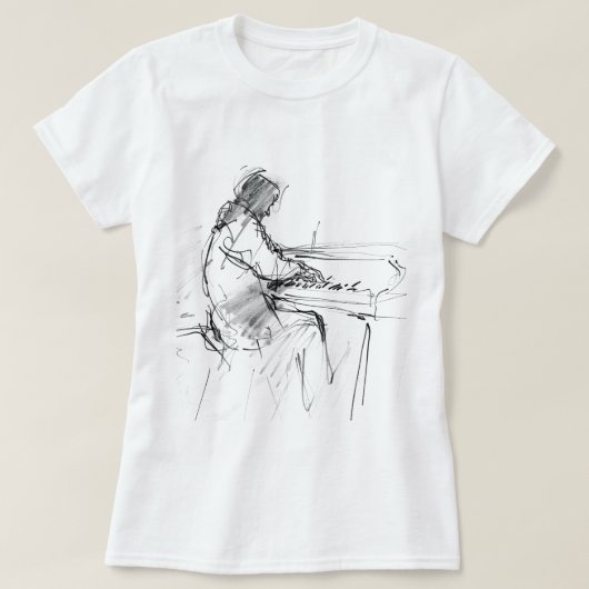Minimal Abstract Pianist Playing Piano – Elegant T-Shirt (Design vorne)