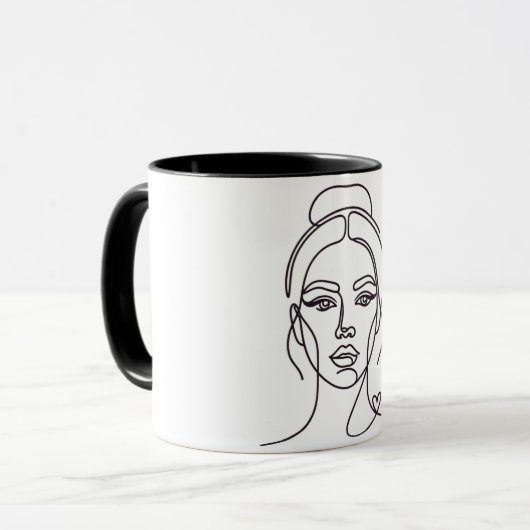 Minimal Abstract Woman Face Line Art Mug Tasse (Vorderseite Links)