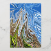 Minimal Abstrakt blaue Grüne Natur Hochzeitssilber Folieneinladung (Rückseite)