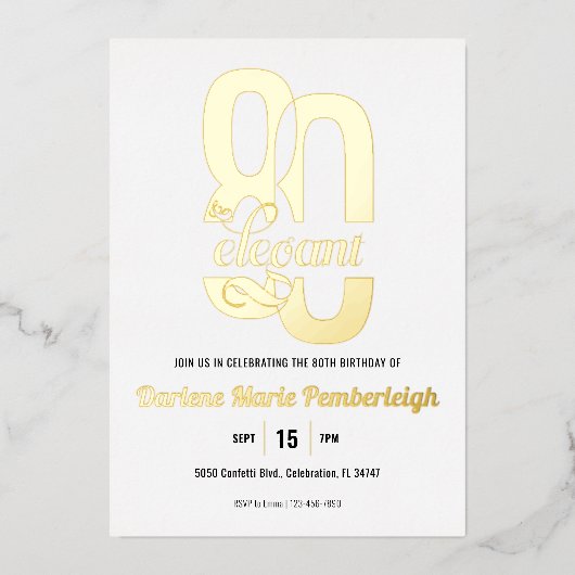 Minimal Achtzig & elegant 80. Geburtstag Gold Folieneinladung (Vorderseite)