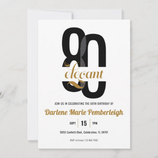 Minimal Achtzig & elegant Black Gold 80. Geburtsta Einladung
