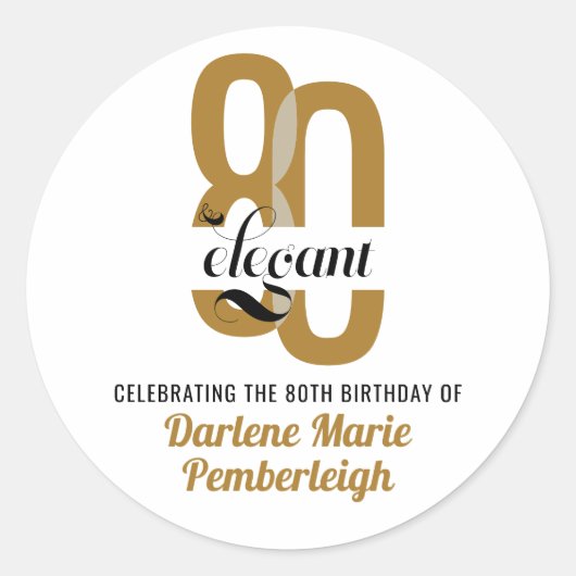 Minimal Achtzig & elegant Gold Black 80. Geburtsta Runder Aufkleber (Vorderseite)