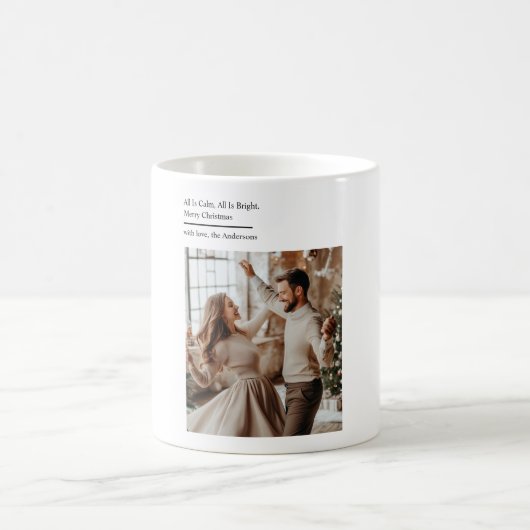 Minimal All Is Calm All Is Bright Christmas Photo Kaffeetasse (Mittel)