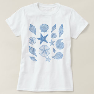 Minimal an der Küste Seashells Beach Line Art T-Shirt