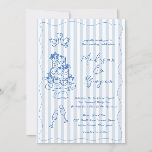 Minimal and Chic Blue French Personalized Wedding Einladung (Vorderseite)