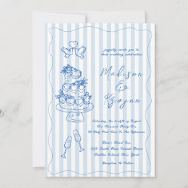 Minimal and Chic Blue French Personalized Wedding  Einladung