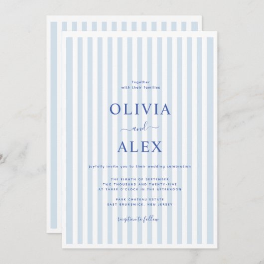 Minimal and Chic Blue French Personalized Wedding Einladung (Vorne/Hinten)