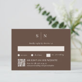 Minimal and Chic Brown | Traditional and QR Code RSVP Karte (Stehend Vorderseite)
