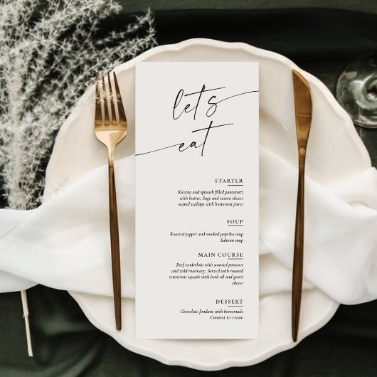 Minimal and Chic Calligraphy Dinner Wedding Menükarte