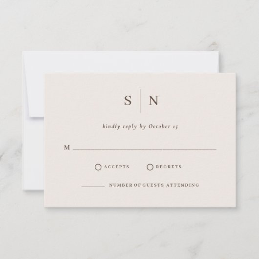 Minimal and Chic Creamy White and Brown Wedding RSVP Karte (Vorderseite)