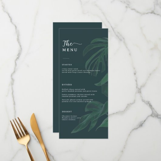 Minimal and Chic Green Wedding  Menükarte (Vorderseite/Rückseite Beispiel)
