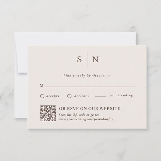 Minimal and Chic Neutral | Traditional and QR Code RSVP Karte (Vorderseite)