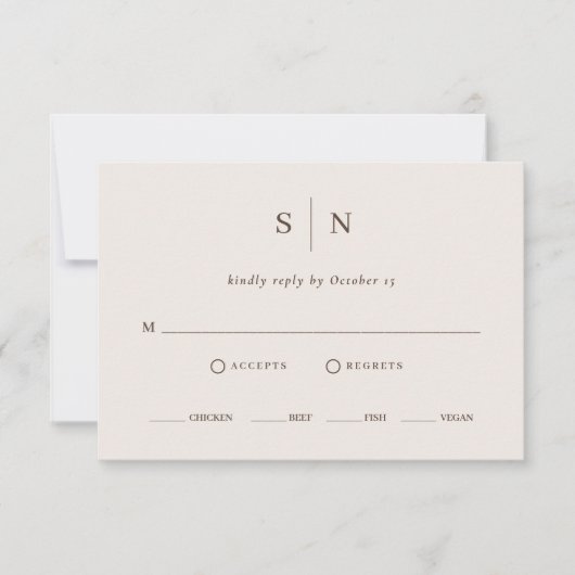 Minimal and Chic | Neutral Warm White Meal Choice RSVP Karte (Vorderseite)