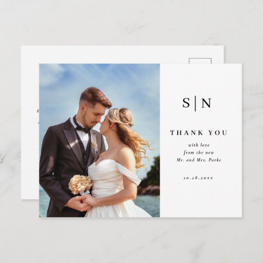 Minimal and Chic | Photo Wedding Thank You Postkarte (Vorne/Hinten)