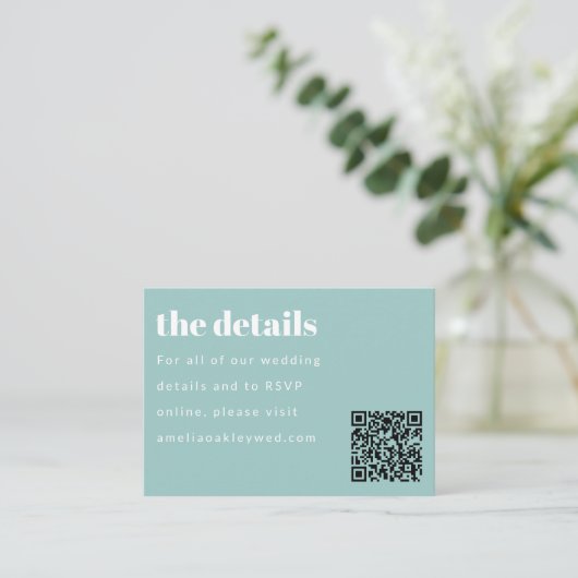 Minimal Aqua Blue Retro Custom Wedding QR Code Begleitkarte (Stehend Vorderseite)