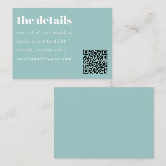Minimal Aqua Blue Retro Custom Wedding QR Code Begleitkarte (Vorne/Hinten)