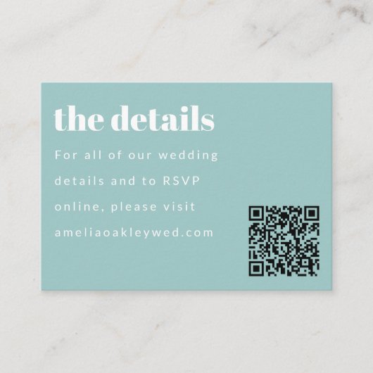 Minimal Aqua Blue Retro Custom Wedding QR Code Begleitkarte (Vorderseite)