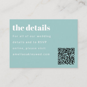Minimal Aqua Blue Retro Custom Wedding QR Code Begleitkarte