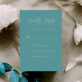 Minimal Aqua Blue RSVP Calligraphy Response Card Karte