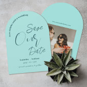 Minimal Aqua Blue Sommer Hochzeit retten das Datum Einladung