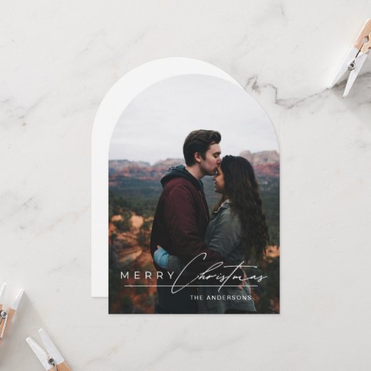 Minimal Arch 1 Photo Merry Christmas Holiday Card Einladung (Vorderseite/Rückseite Beispiel)