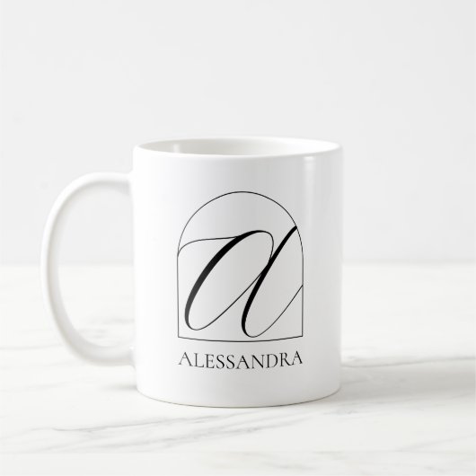 Minimal Arch Black Script Initial A Name Monogram Kaffeetasse (Links)