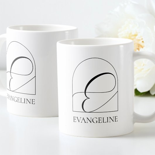 Minimal Arch Black Script Initial E Name Monogram Kaffeetasse