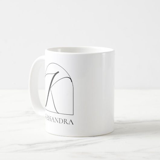 Minimal Arch Black Script Initial K Name Monogram Kaffeetasse (Vorderseite Links)