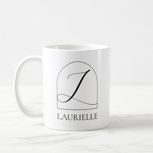 Minimal Arch Black Script Initial L Name Monogram Kaffeetasse (Links)