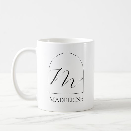Minimal Arch Black Script Initial M Name Monogram Kaffeetasse (Links)