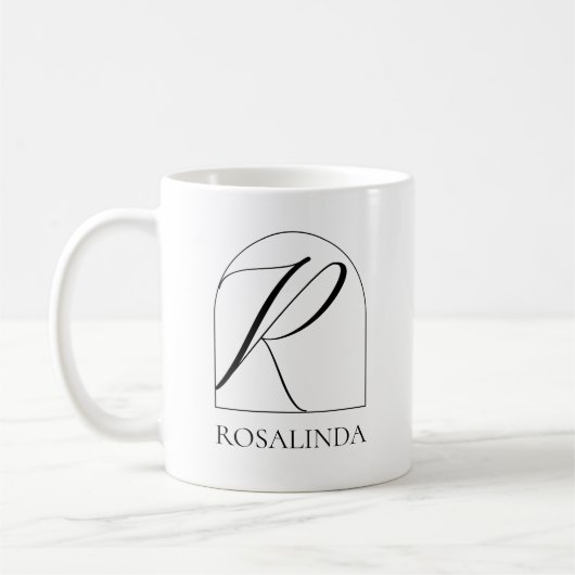 Minimal Arch Black Script Initial R Name Monogram Kaffeetasse (Links)