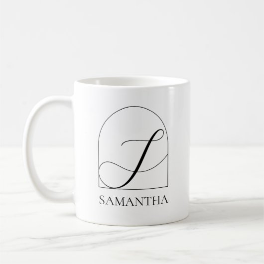Minimal Arch Black Script Initial S Name Monogram Kaffeetasse (Links)