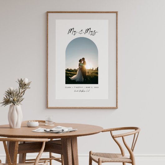 Minimal Arch Photo Custom Mr and Mrs Poster