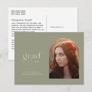 Minimal Arch Sage Green 2025 Foto Abschluss Postkarte