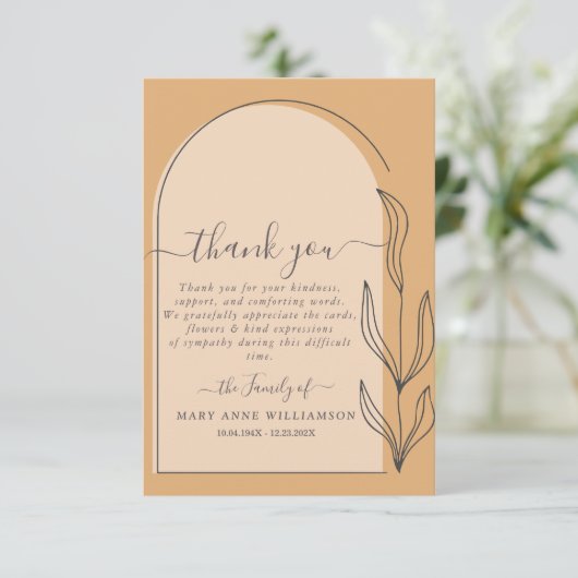 Minimal Arch Script Beerdigung Danke Karte (Stehend Vorderseite)
