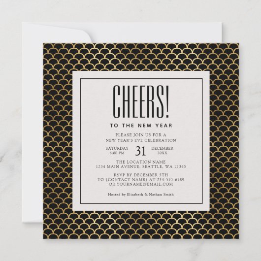 Minimal Art Deco Gold jubelt Silvesterabend Party Einladung (Vorderseite)