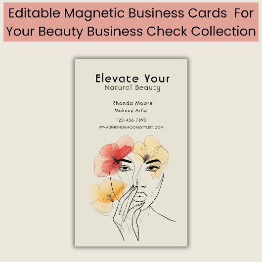 Minimal Art Line Blume Schönheitslogo Magnetische Visitenkarte