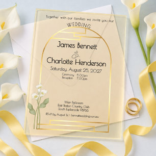 Minimal Art Nouveau Goldener Bogen Lilie Hochzeit Acryleinladungen