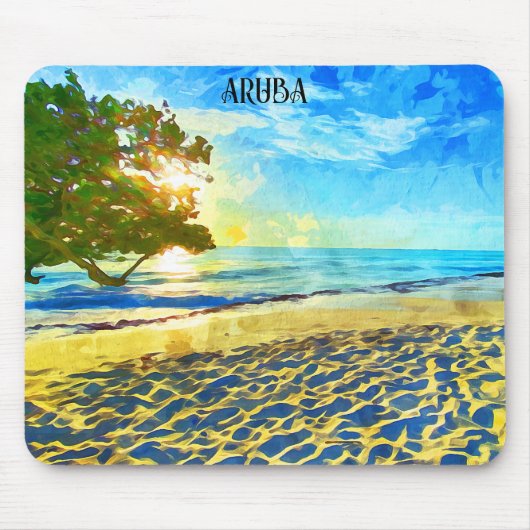 Minimal Aruba Caribbean Island Beach Landschaft Mousepad (Vorne)