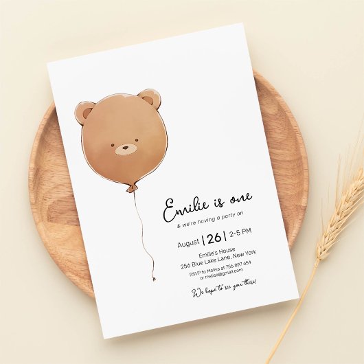 Minimal Baby Bear Balloon Geburtstag Einladung