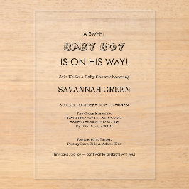 Minimal Baby Boy Shower Typography Design Acryleinladungen