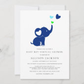 Minimal Baby Boy Virtual Dusche Blue Elephant Einladung (Vorderseite)