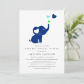 Minimal Baby Boy Virtual Dusche Blue Elephant Einladung (Stehend Vorderseite)