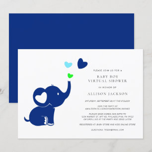 Minimal Baby Boy Virtual Dusche Niedlich Blue Elep Einladung