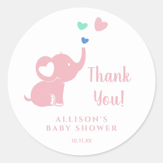 Minimal Baby Duwer Girl Pink Elephant Vielen Dank Runder Aufkleber (Vorderseite)