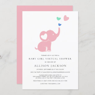 Minimal Baby Girl Virtual Dusche Rosa Elephant Einladung