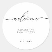 Minimal Baby Shower Script Lettering Welcome Runder Aufkleber (Vorderseite)